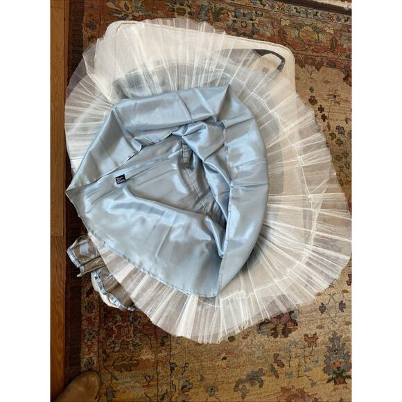 Carmen Marc Valvo Collection 8 Metallic Slate Blue Jacquard Silk Dress Lined - Picture 13 of 16